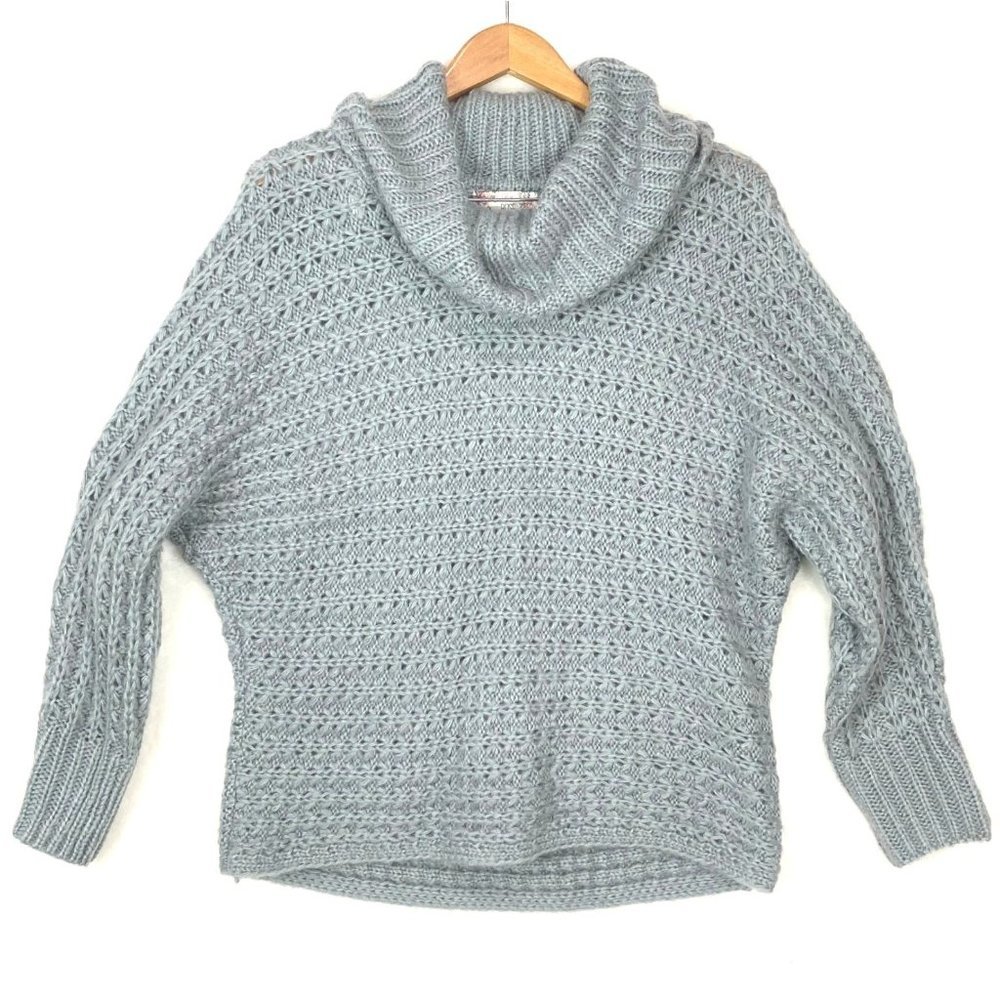 womens sweater size‎ L light blue chunky knit cowl neck Pink Rose acrylic